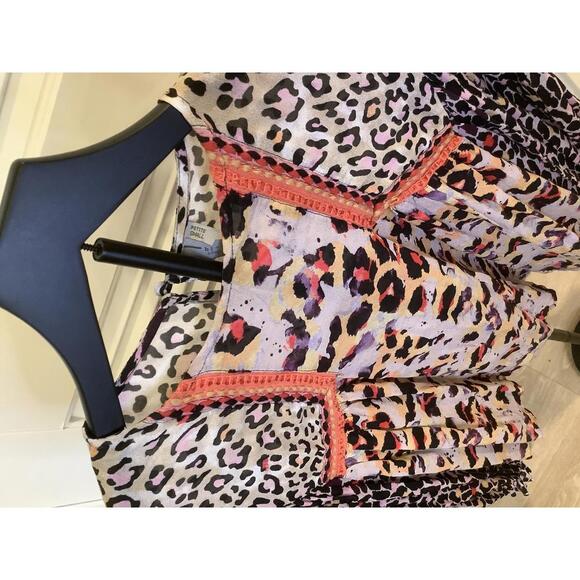 bl^nk London Animal Leopard Print Sheer Boho Embroidered Long Sleeve Blouse Top - Picture 2 of 5